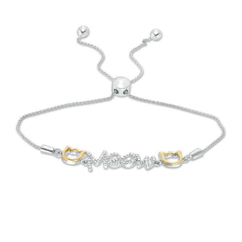 Main Image 1 of 0.04 CT. T.W. Diamond Cat Silhouette "Meow" Bolo Bracelet in Sterling Silver and 10K Gold - 9.5"