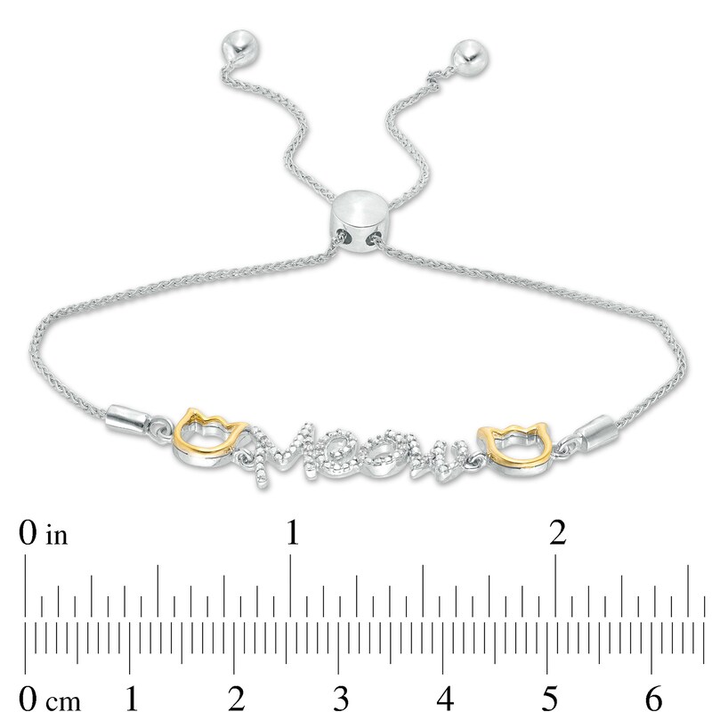 Main Image 3 of 0.04 CT. T.W. Diamond Cat Silhouette "Meow" Bolo Bracelet in Sterling Silver and 10K Gold - 9.5"