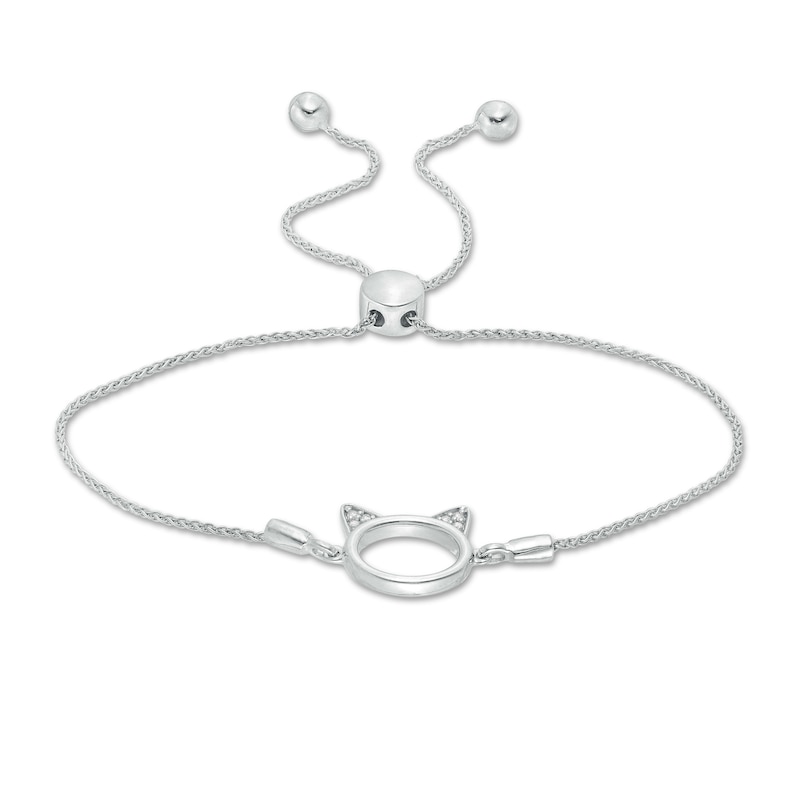 Main Image 1 of Diamond Accent Cat Ears Bolo Bracelet in Sterling Silver - 9.5"