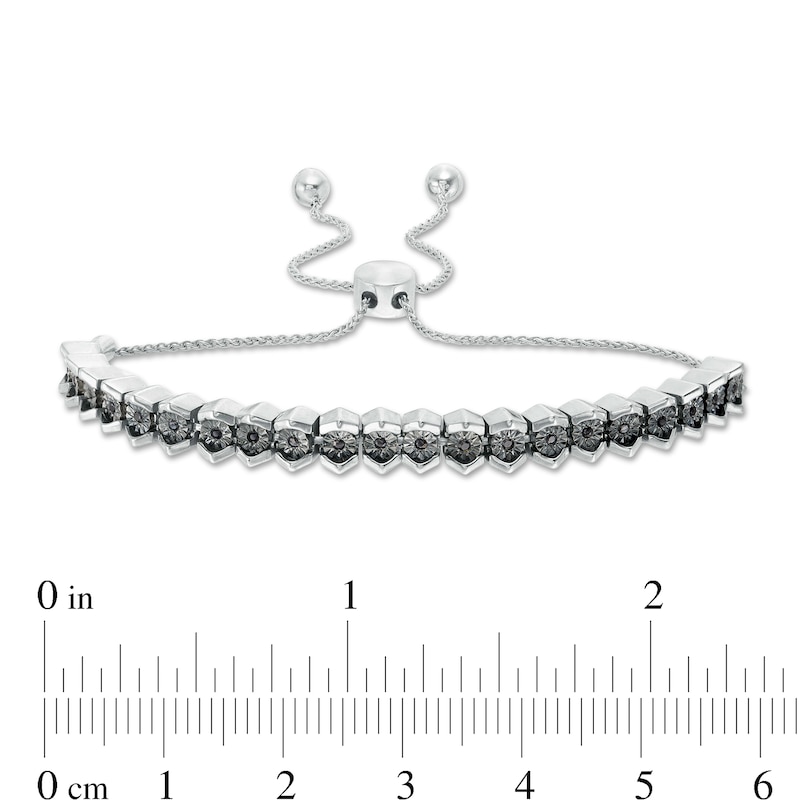 0.09 CT. T.W. Black Diamond Tennis-Style Bolo Bracelet in Sterling Silver - 9.5"
