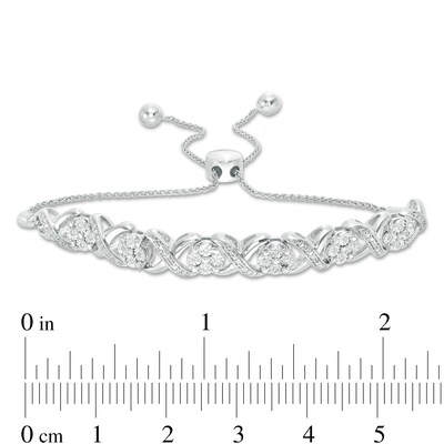 0.09 CT. T.W. Diamond Cascading Infinity with Flowers Bolo Bracelet in Sterling Silver - 9.5"