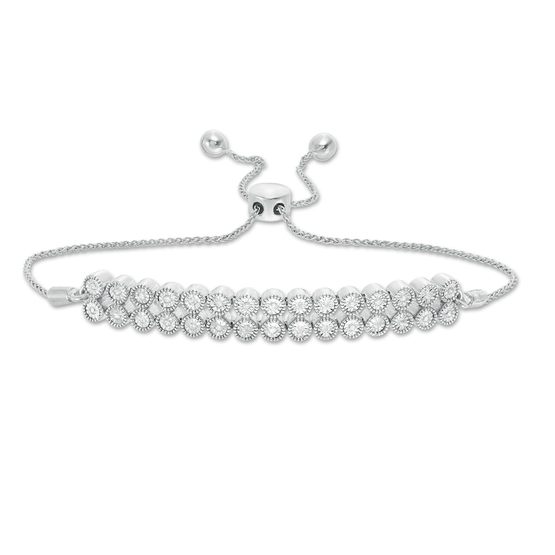 Main Image 1 of 0.15 CT. T.W. Diamond Double Row Bolo Bracelet in Sterling Silver - 9.5"