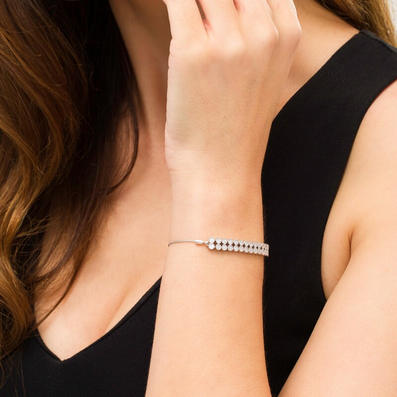 Main Image 2 of 0.15 CT. T.W. Diamond Double Row Bolo Bracelet in Sterling Silver - 9.5"