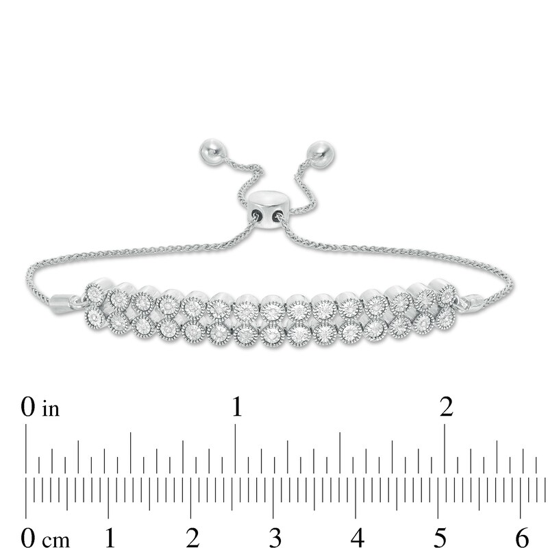 Main Image 3 of 0.15 CT. T.W. Diamond Double Row Bolo Bracelet in Sterling Silver - 9.5"