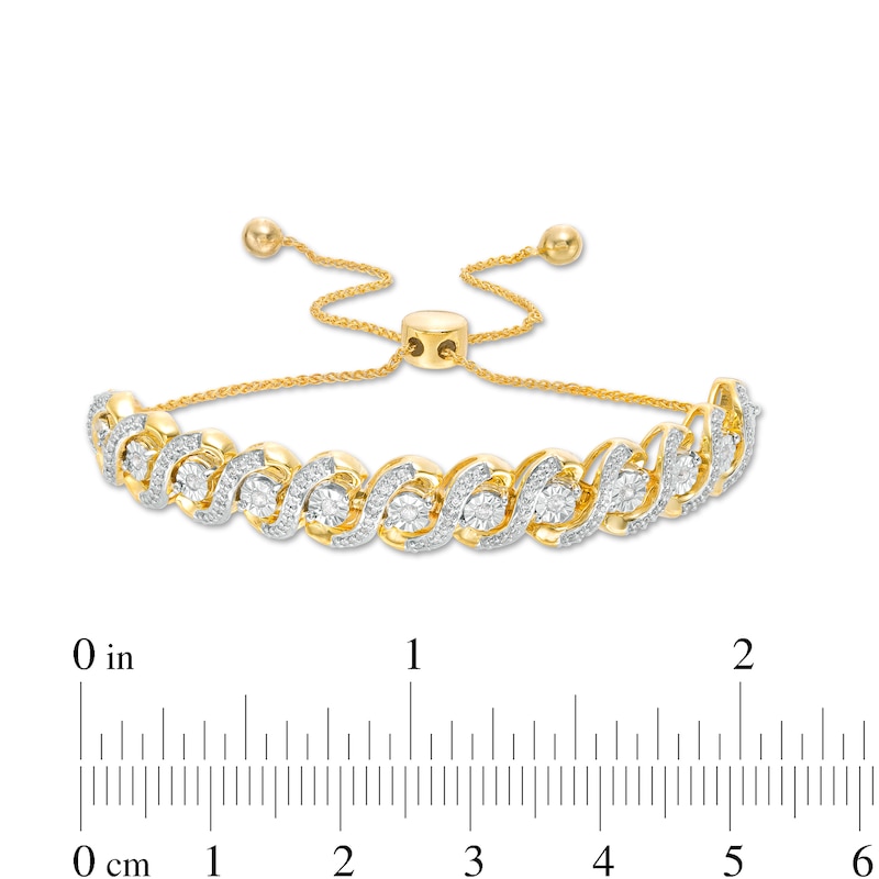 Main Image 3 of 0.45 CT. T.W. Diamond Cascading Bolo Bracelet in Sterling Silver and 14K Gold Plate - 9.5"