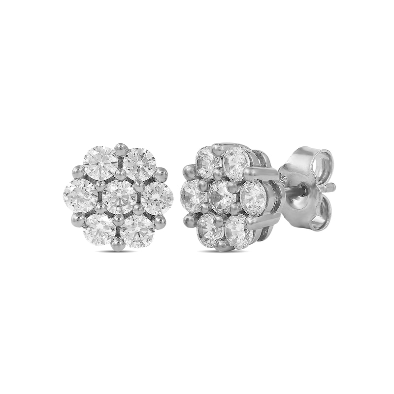 0.95 CT. T.W. Multi-Diamond Flower Stud Earrings in 10K White Gold
