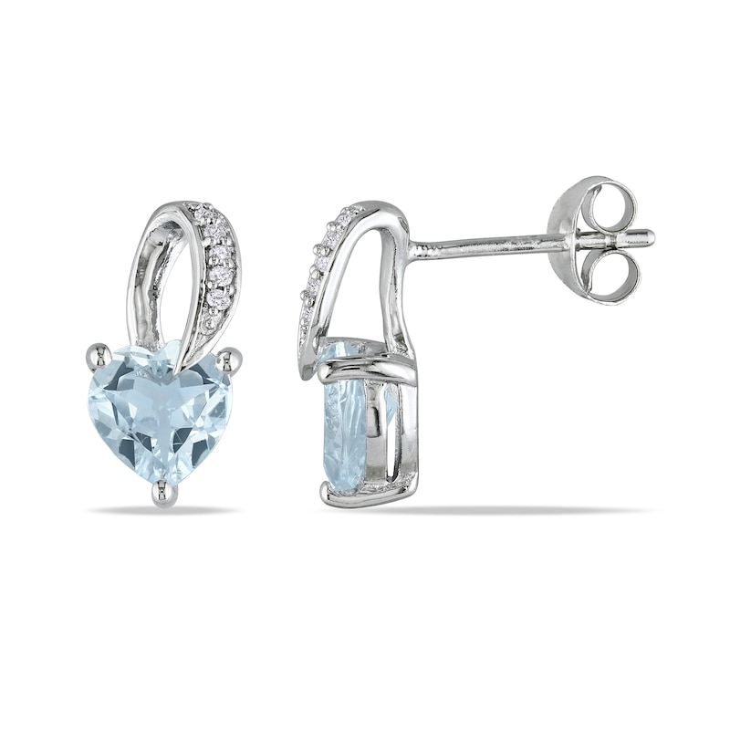 6.0mm Heart-Shaped Aquamarine and Diamond Accent Loop Drop Earrings in Sterling Silver