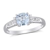 Thumbnail Image 1 of 6.0mm Chequerboard Cushion-Shaped Aquamarine and 0.05 CT. T.W. Diamond Trio Collar Ring in Sterling Silver