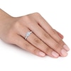 Thumbnail Image 2 of 6.0mm Chequerboard Cushion-Shaped Aquamarine and 0.05 CT. T.W. Diamond Trio Collar Ring in Sterling Silver