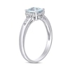 Thumbnail Image 3 of 6.0mm Chequerboard Cushion-Shaped Aquamarine and 0.05 CT. T.W. Diamond Trio Collar Ring in Sterling Silver