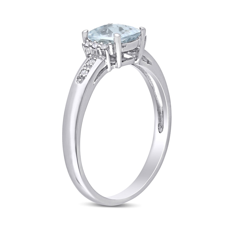 Main Image 3 of 6.0mm Chequerboard Cushion-Shaped Aquamarine and 0.05 CT. T.W. Diamond Trio Collar Ring in Sterling Silver