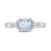 Thumbnail Image 4 of 6.0mm Chequerboard Cushion-Shaped Aquamarine and 0.05 CT. T.W. Diamond Trio Collar Ring in Sterling Silver