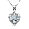 Thumbnail Image 1 of 7.0mm Aquamarine Bead Frame Heart Drop Pendant in Sterling Silver