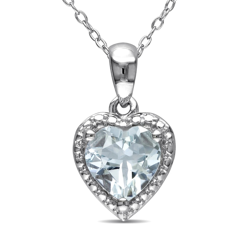 7.0mm Aquamarine Bead Frame Heart Drop Pendant in Sterling Silver