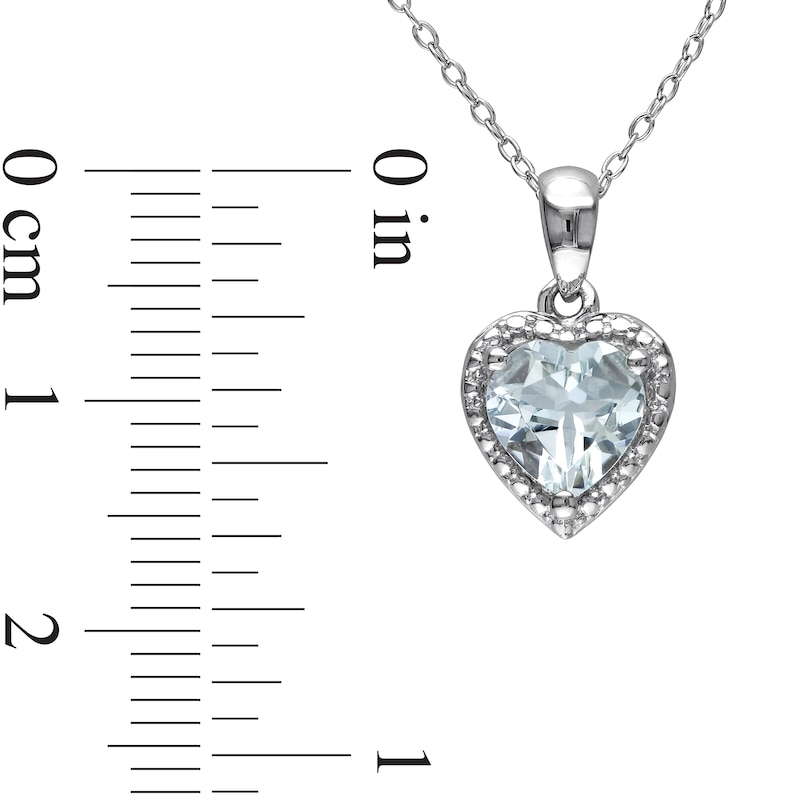 Main Image 3 of 7.0mm Aquamarine Bead Frame Heart Drop Pendant in Sterling Silver