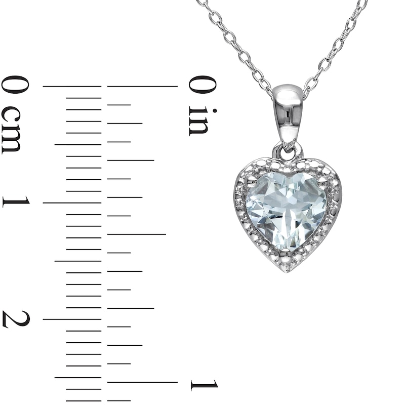 7.0mm Aquamarine Bead Frame Heart Drop Pendant in Sterling Silver