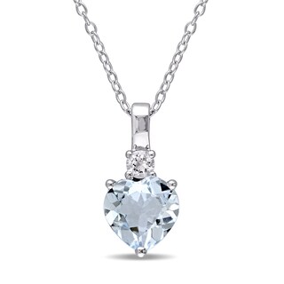 8.0mm Heart-Shaped Aquamarine and Lab-Created White Sapphire Pendant in Sterling Silver