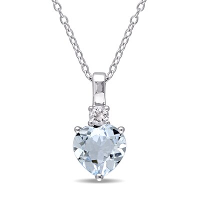 8.0mm Heart-Shaped Aquamarine and Lab-Created White Sapphire Pendant in Sterling Silver
