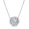 Thumbnail Image 1 of 7.0mm Aquamarine and 0.12 CT. T.W. Diamond Swirl Frame Necklace in 10K White Gold - 17"