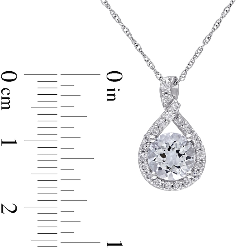 Main Image 3 of 7.0mm Aquamarine and 0.22 CT. T.W. Diamond Twisted Teardrop Pendant in 10K White Gold - 17"