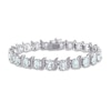 Thumbnail Image 1 of Oval Aquamarine and Diamond Accent Beaded "S" Tennis Bracelet in Sterling Silver
