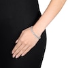 Thumbnail Image 2 of Oval Aquamarine and Diamond Accent Beaded "S" Tennis Bracelet in Sterling Silver