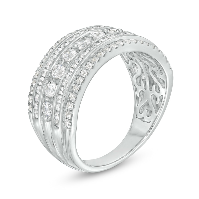 Main Image 3 of 0.95 CT. T.W. Diamond Multi-Row Anniversary Ring in 14K White Gold