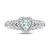 5.0mm Heart-Shaped Aquamarine and 0.05 CT. T.W. Diamond Bead Frame Leaf Shank Ring in 10K White Gold