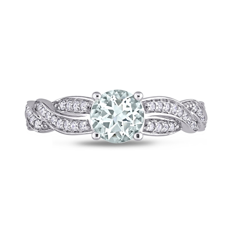 6.0mm Aquamarine and 0.23 CT. T.W. Diamond Twist Shank Ring in 14K White Gold