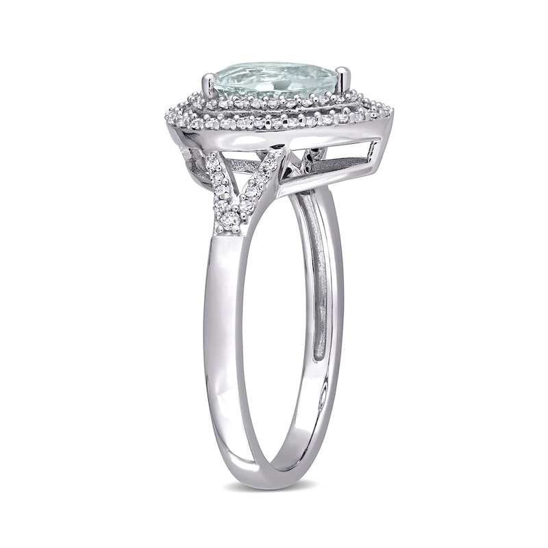 Main Image 3 of Pear-Shaped Aquamarine and 0.25 CT. T.W. Diamond Open Double Frame Split Shank Ring in 14K White Gold