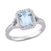 Thumbnail Image 0 of Emerald-Cut Aquamarine and 0.20 CT. T.W. Diamond Octagonal Frame Tapered Shank Ring in 14K White Gold