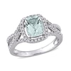 Thumbnail Image 0 of Cushion-Cut Aquamarine and 0.17 CT. T.W. Diamond Frame Tapered Split Shank Ring in 10K White Gold