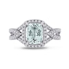 Cushion-Cut Aquamarine and 0.17 CT. T.W. Diamond Frame Tapered Split Shank Ring in 10K White Gold