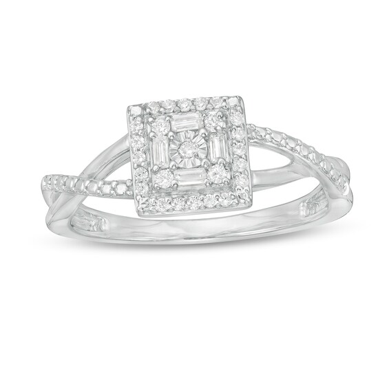 0.15 CT. T.W. Diamond Square Frame Split Shank Promise Ring in Sterling Silver