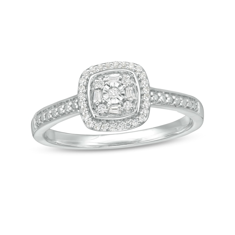 0.12 CT. T.W. Diamond Cushion Frame Promise Ring in Sterling Silver