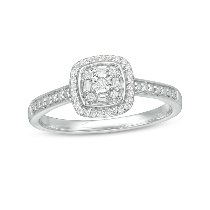 Main Image 1 of 0.12 CT. T.W. Diamond Cushion Frame Promise Ring in Sterling Silver