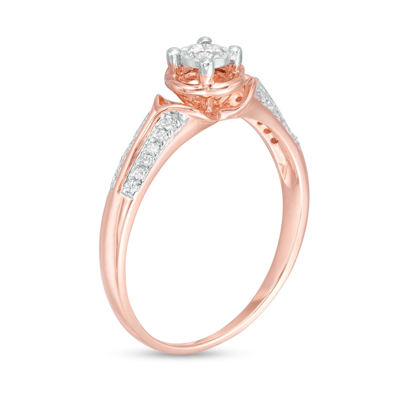 0.15 CT. T.W. Diamond Collar Clover Promise Ring in 10K Rose Gold