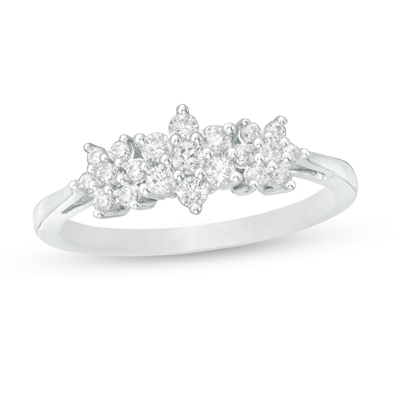 0.29 CT. T.W. Diamond Flower Trio Ring in 10K White Gold|Peoples Jewellers