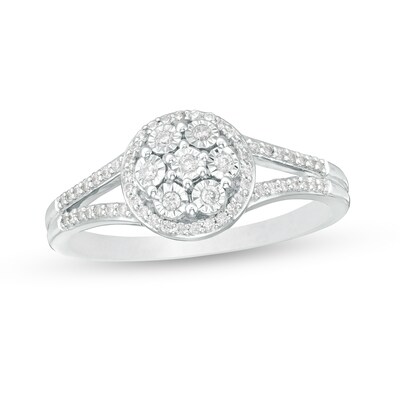 0.23 CT. T.W. Composite Diamond Frame Split Shank Promise Ring in Sterling Silver