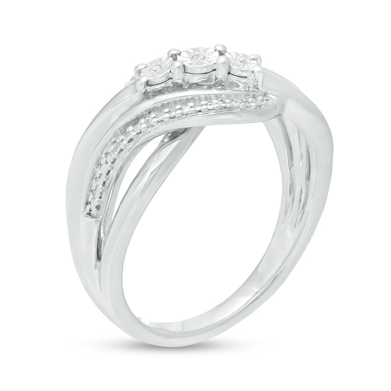 Diamond Accent Three Stone Bypass Split Shank Promise Ring in Sterling Silver|Peoples Jewellers