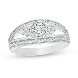 Diamond Accent Bead Split Shank Ring in Sterling Silver
