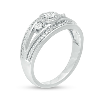 Diamond Accent Bead Split Shank Ring in Sterling Silver