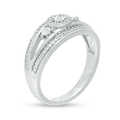 Diamond Accent Bead Split Shank Ring in Sterling Silver