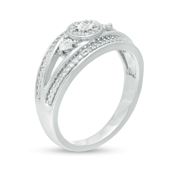 Diamond Accent Bead Split Shank Ring in Sterling Silver