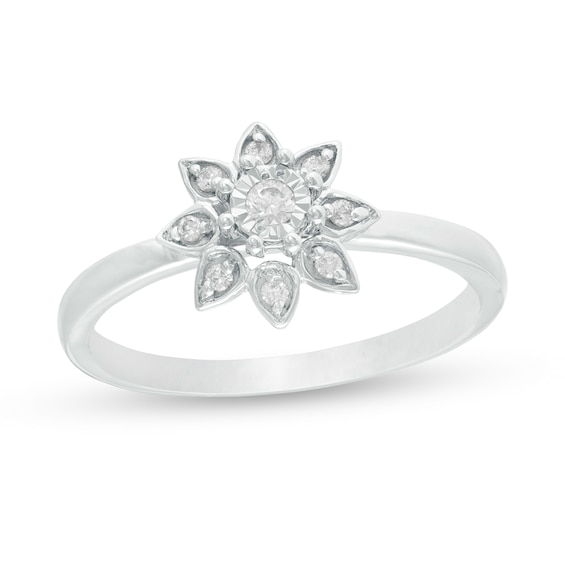 0.09 CT. T.W. Diamond Flower Promise Ring in 10K White Gold