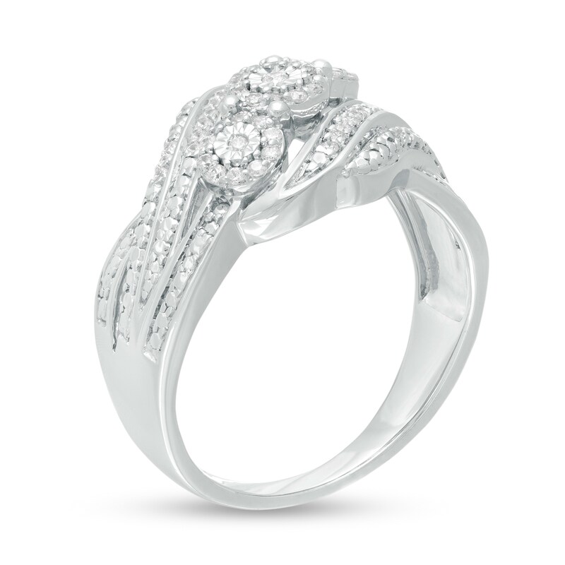 Main Image 3 of 0.23 CT. T.W. Diamond Three Stone Multi-Row Bypass Ring in Sterling Silver