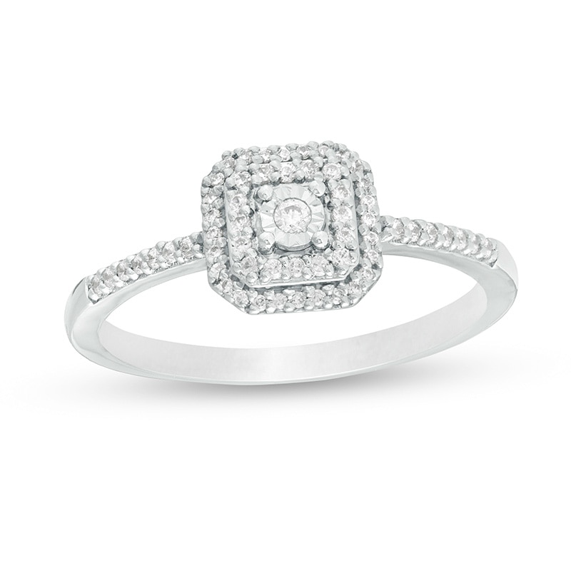0.15 CT. T.W. Diamond Double Cushion Frame Promise Ring in 10K White Gold