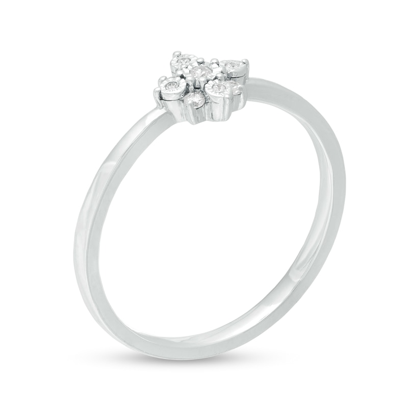Main Image 3 of 0.04 CT. T.W. Diamond Flower Promise Ring in Sterling Silver