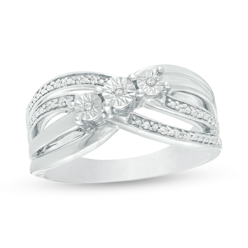 Diamond Accent Three Stone Bypass Split Shank Promise Ring in Sterling Silver|Peoples Jewellers