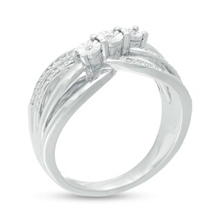Diamond Accent Three Stone Bypass Split Shank Promise Ring in Sterling Silver